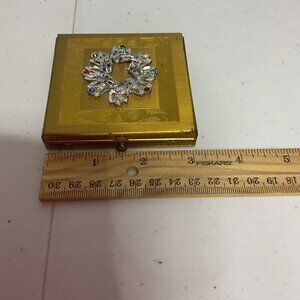 Vintage Gold Tone Metal Multi Colored Rhinestones Ladies Compact Dorset Fifth Av